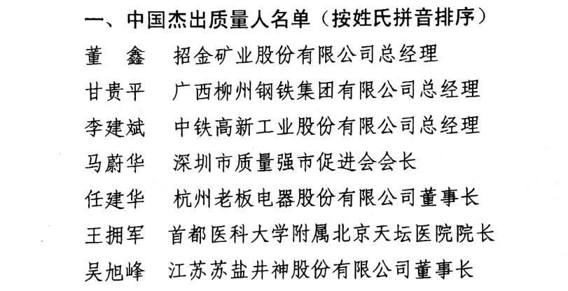 李建斌荣获“中国杰出质量人”称号 李建斌荣获“中国杰出质量人”称号